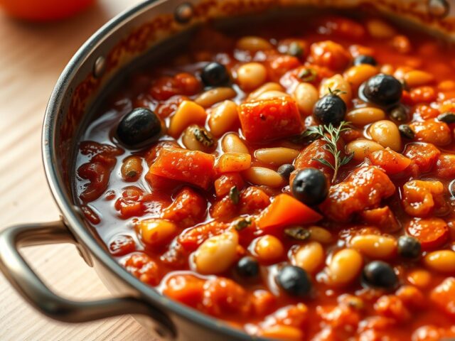 Pastasaus met tomaten en tuinbonen