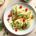 Pastaschelpen met courgettemousse en rucolacrème