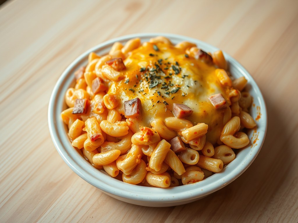 Pastaschotel ham, AI-gegenereerde illustratie