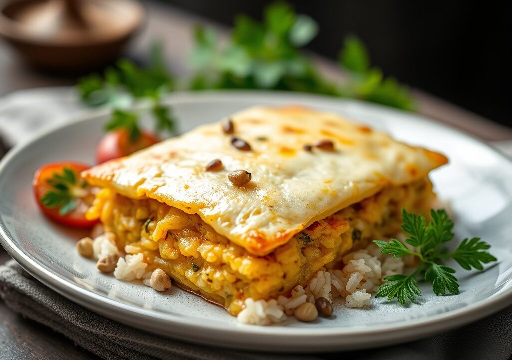 Pastilla met rijst en pistachenoo, AI-gegenereerde illustratie