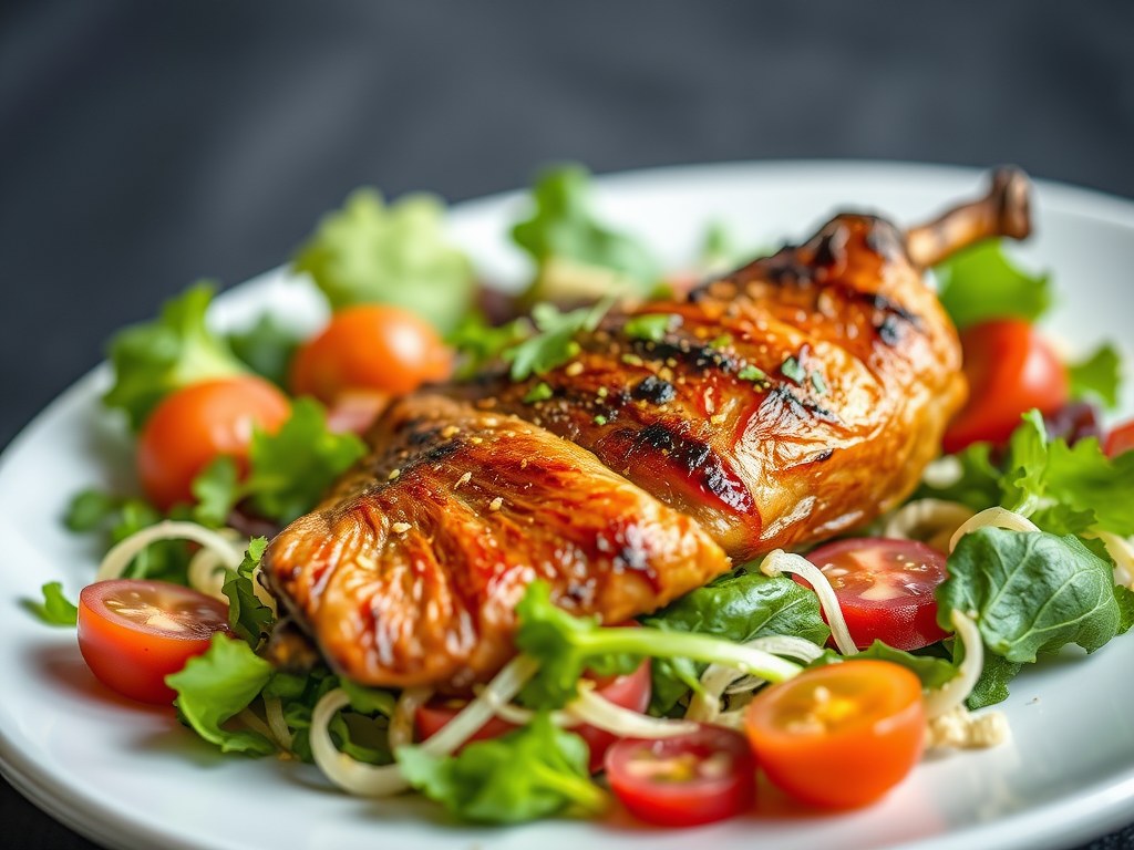 Pastinaak (geroosterd) in een salade, AI-gegenereerde illustratie