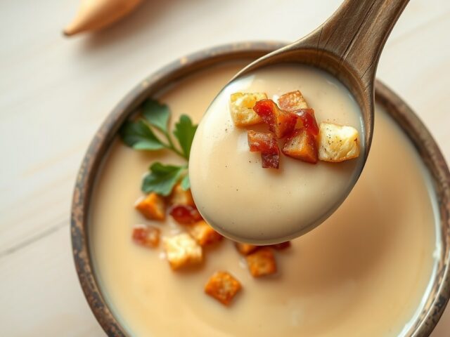 Pastinaaksoep met spekjes en croutons