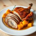 Patrijs met cidersaus en geroosterde pompoen