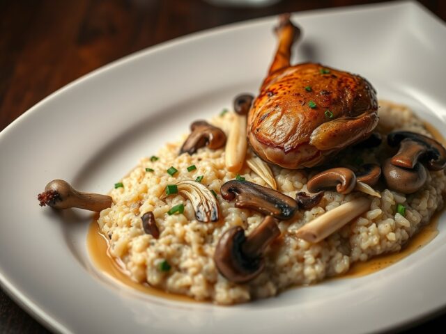 Patrijs met risotto van boschampignons