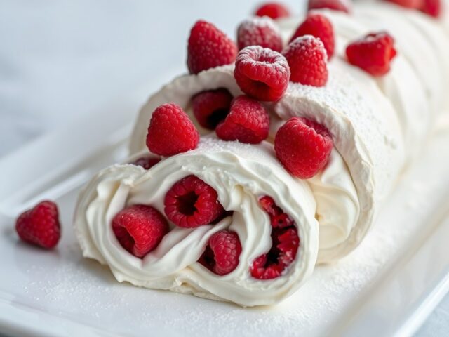 Pavlovaroulade met ijsframbozen