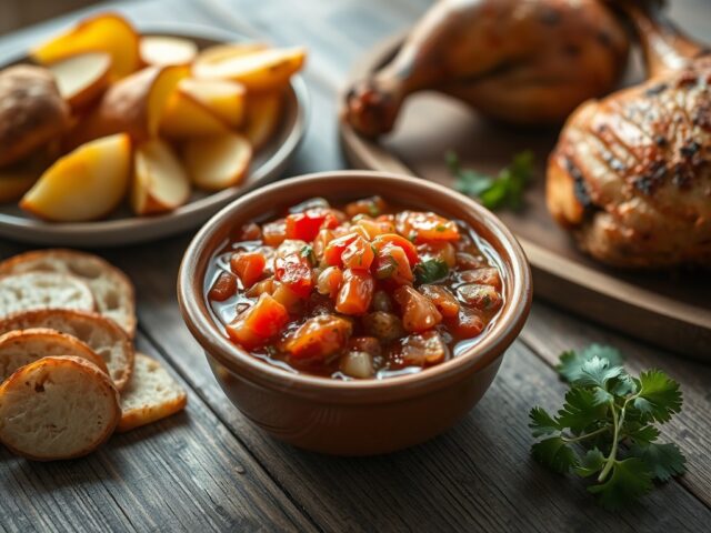Pebre met pastei de pápas(uit Chili)