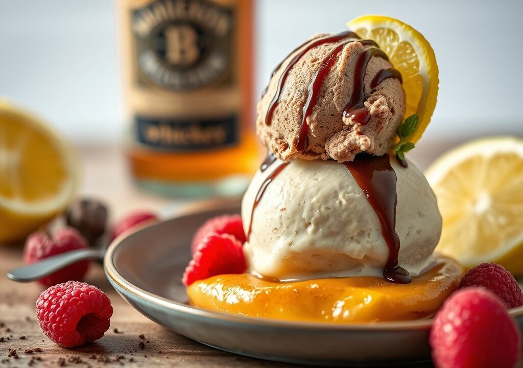Peer met whiskey en chocolade ijs — AI-gegenereerde illustratie