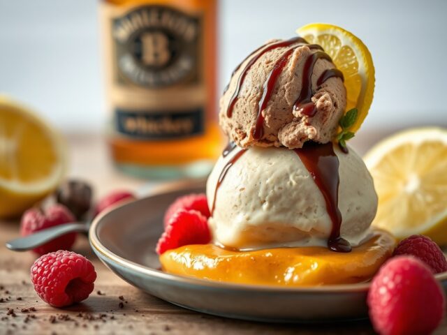 Peer met whiskey en chocolade ijs — AI-gegenereerde illustratie