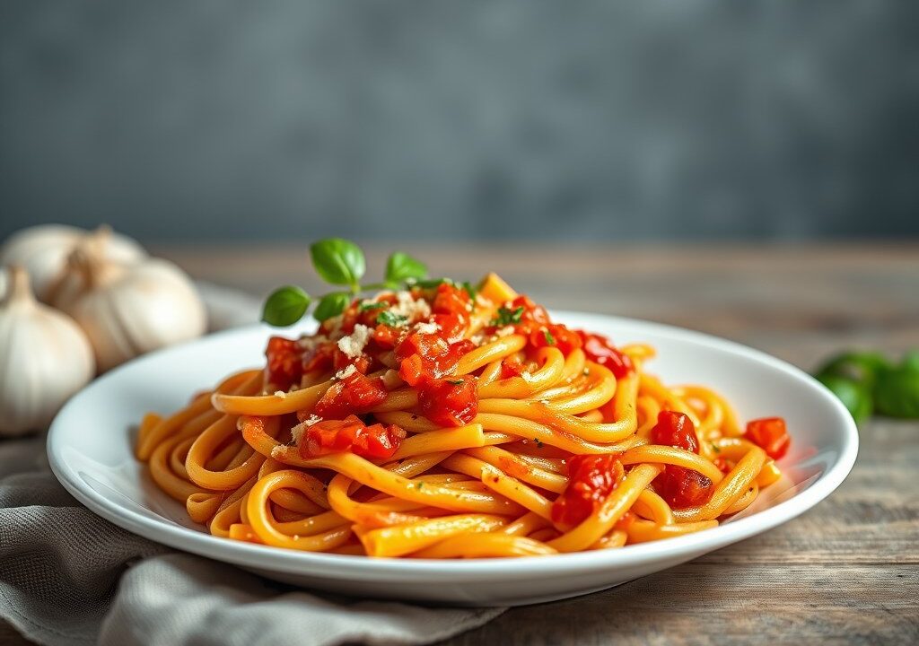 Penne all’arrabbiata Originale, AI-gegenereerde illustratie