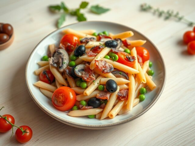 Penne boscaiola met cherrytomaatjes en champignons