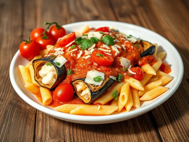 Penne in auberginerolletjes