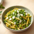 Penne met muntsaus en geitenkaas