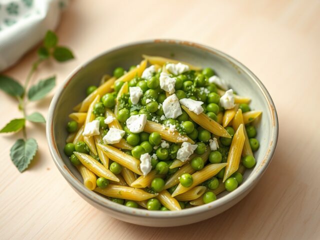 Penne met muntsaus en geitenkaas