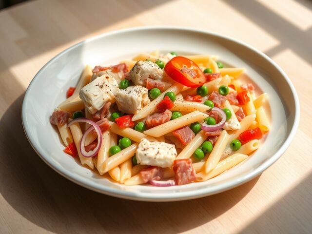 Penne met prosciutto en kabeljauw