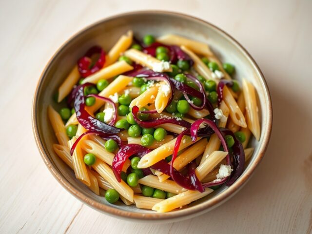 Penne met radicchio en doperwtjes