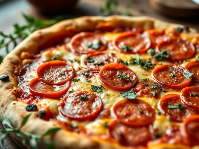 Pepperoni pizza — AI-gegenereerde illustratie