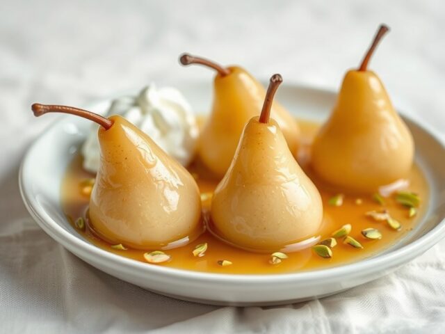 Peren met honing en pistaches