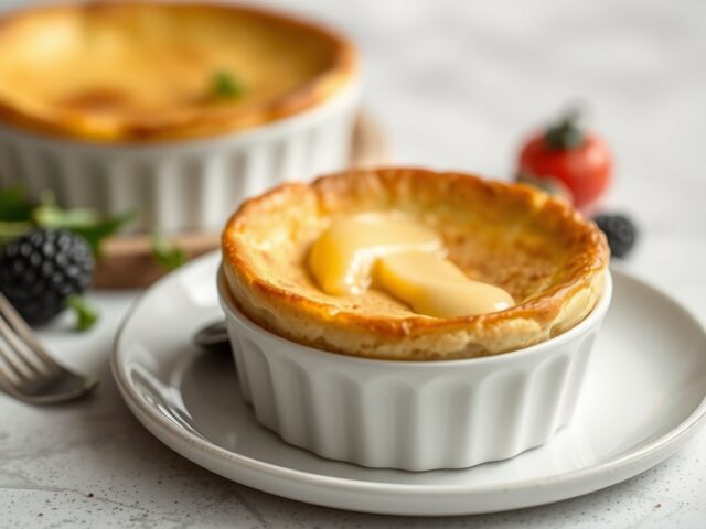 Perensoufflé met abrikozensaus