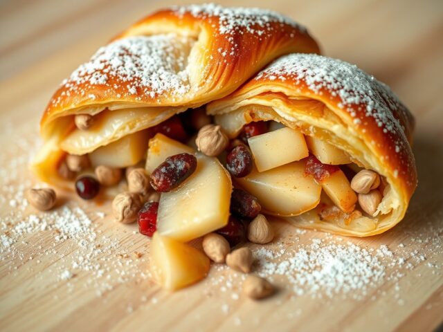 Perenstrudel met hazelnoten en kaneel