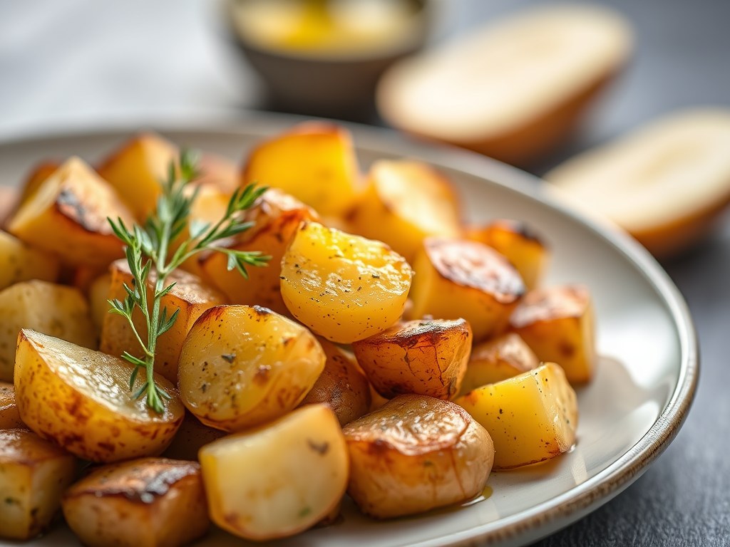 Perfect geroosterde aardappelen, AI-gegenereerde illustratie