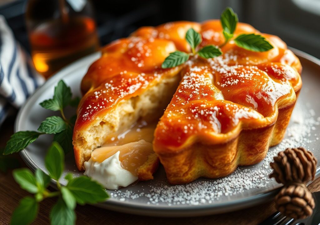 Perzik en peer uit de oven, AI-gegenereerde illustratie