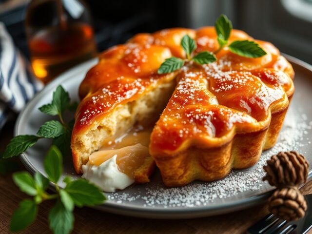 Perzik en peer uit de oven — AI-gegenereerde illustratie
