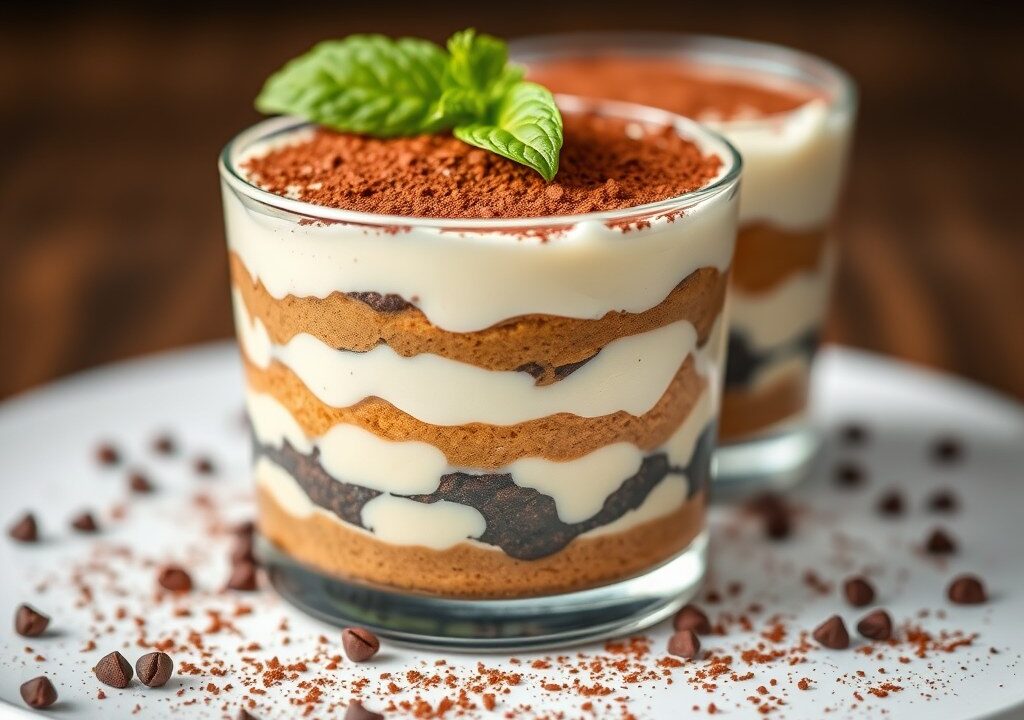 Perzik-tiramisu, AI-gegenereerde illustratie