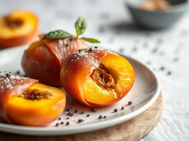 Perziken gewikkeld in prosciutto