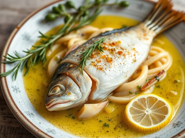 Pesce Spada in Salmoriglio Vis in olijfolie saus