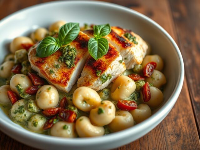 Pestokip met gnocchi