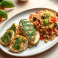 Pestokip met ratatouille-rijst
