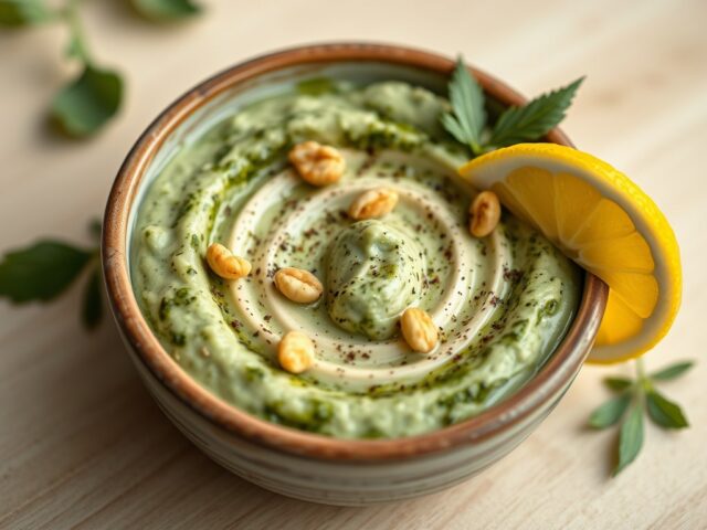 Pestosaus,gecitreerd met verse geitenkaas