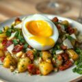 Peterselie-aardappeltjes met een zachtgekookt ei