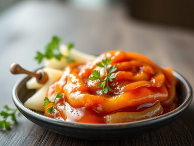 Pikant-zoete pruimenketchup — AI-gegenereerde illustratie