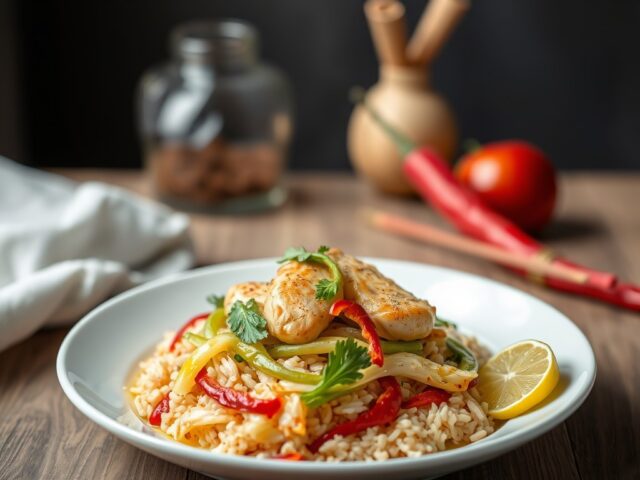 Pikante Chinese kool met kipfilet — AI-gegenereerde illustratie