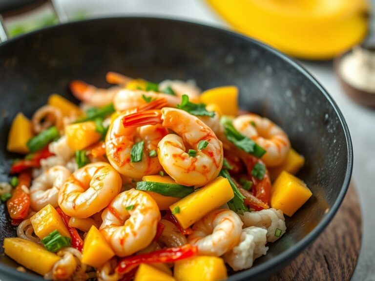 Pikante garnalen met mango