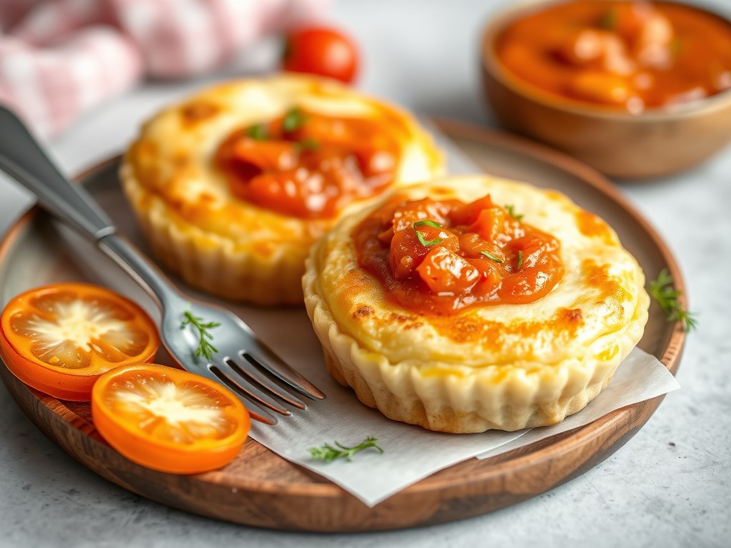 Pikante maïskoekjes met kaas en tomatensaus, AI-gegenereerde illustratie