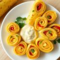 Pikante omeletrolletjes met geroosterde paprika