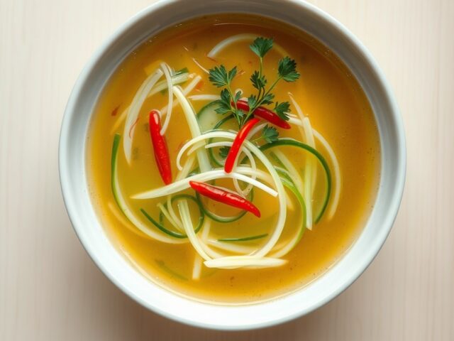 Pikante soep met groente-julienne