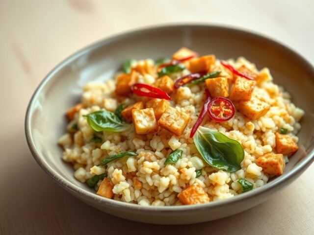 Pikante tempé en andijvie-pastinaakrisotto