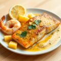 Pikante zalm met garnalen en ananas
