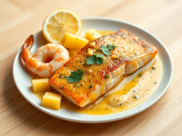 Pikante zalm met garnalen en ananas