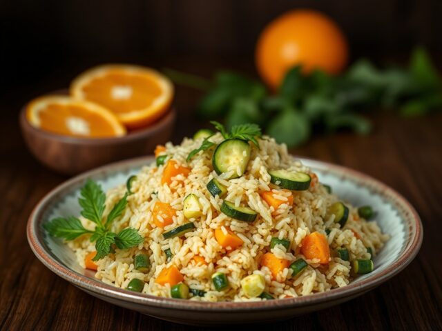Pilaf met courgette en sinaasappel