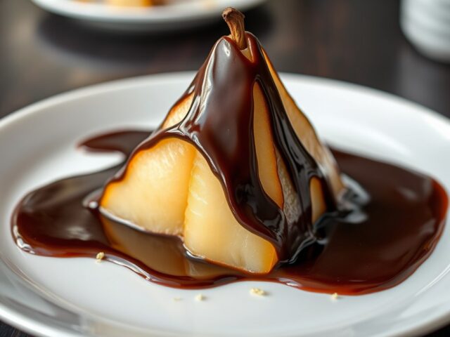Piramide van Hollandse peer met chocolade, vanille