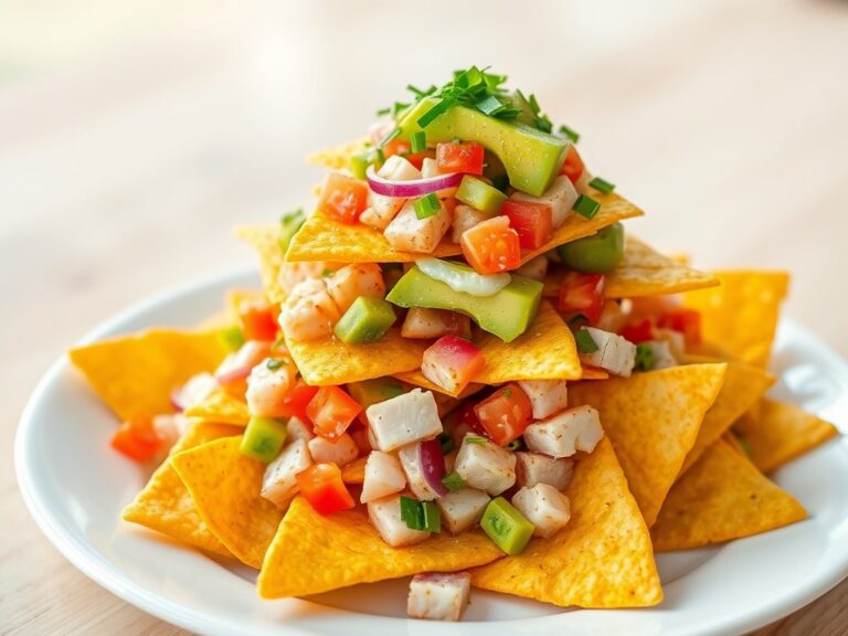 Piramide van nachochips met makreel