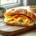 Pistolet met roerei en gerookte zalm