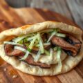 Pita met minuutsteak en humus