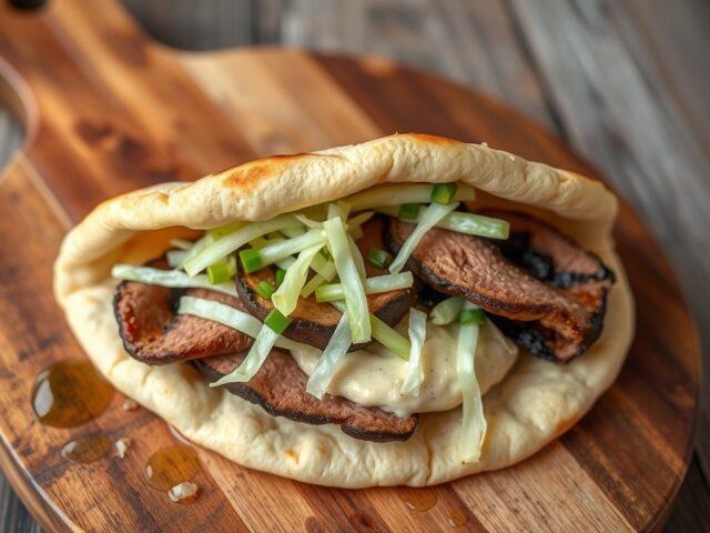 Pita met minuutsteak en humus