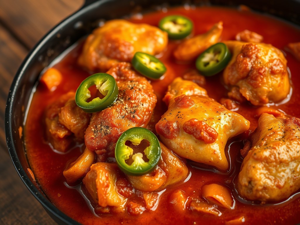 Pittig gestoofde kip uit Brazilie: Pollo Piccante, AI-gegenereerde illustratie