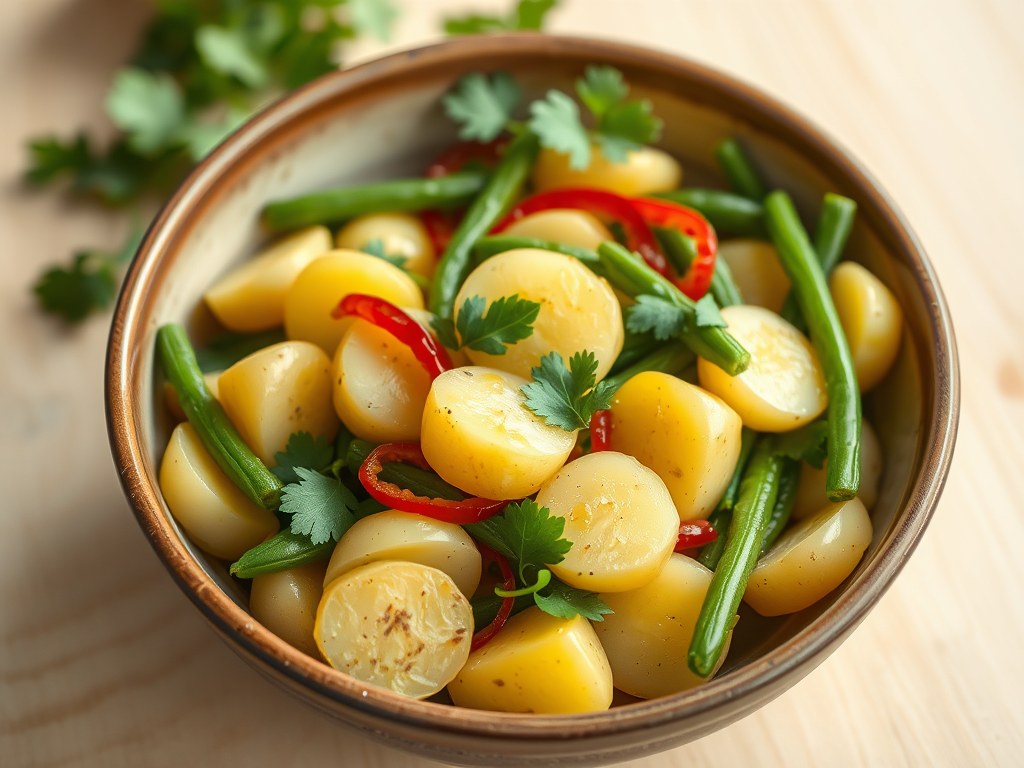 Pittige aardappelsalade, AI-gegenereerde illustratie
